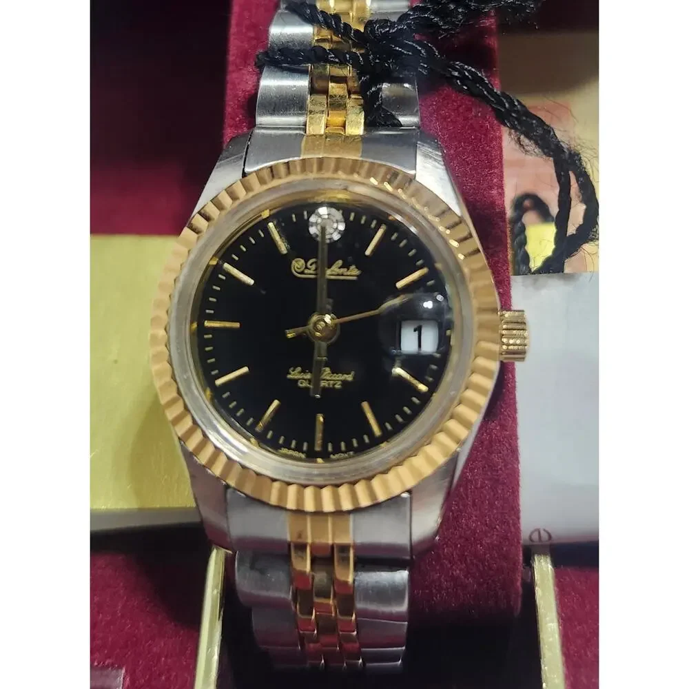 Lucien Piccard Dufonte Ladies Quartz Watch Black Dial Box Tags Untested As Is